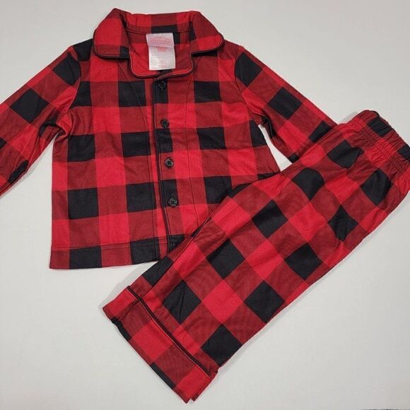 Toddler Holiday Buffalo Check Flannel Pajama Set - Red 12M Unisex - NWOT - Picture 2 of 5